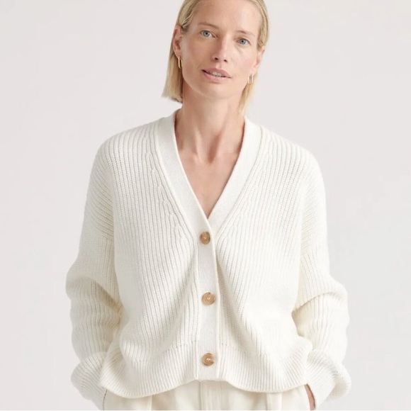 Quince Sweaters - Quince White Organic Cotton Women's Cardigan Sweater Small
